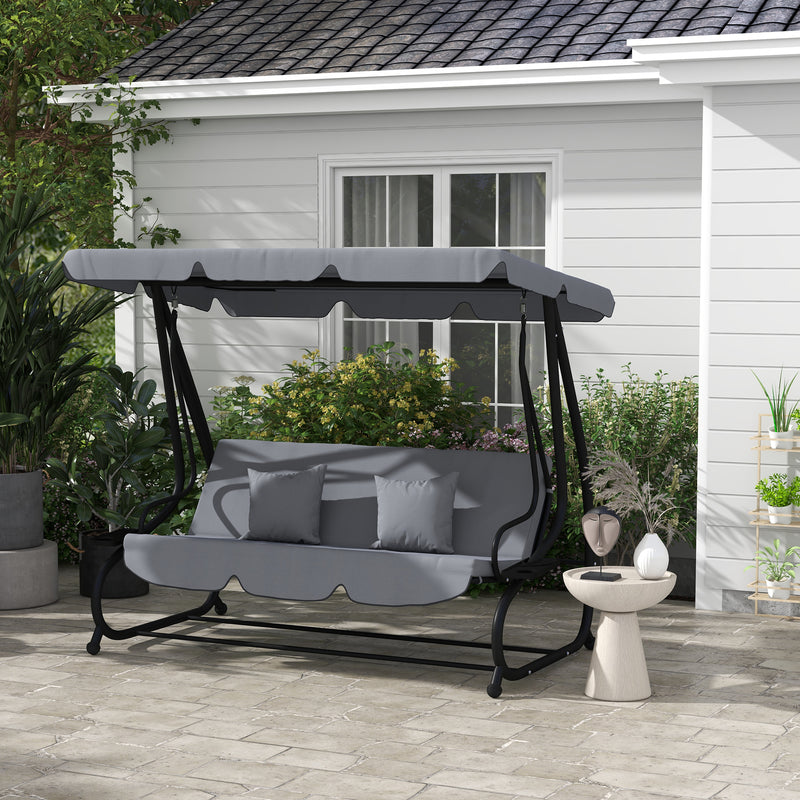 Patio Swing - 3 Seater Garden Swing Chair With Adjustable Canopy For Outdoor Relaxation, Light Grey