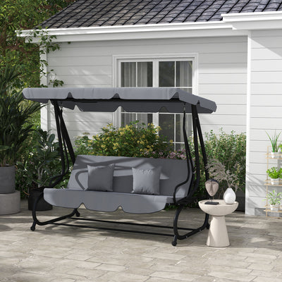Patio Swing - 3 Seater Garden Swing Chair With Adjustable Canopy For Outdoor Relaxation, Light Grey Outsunny