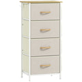 Chest of 4 Fabric Drawers for Bedroom Storage with Wooden Top Surface, Beige