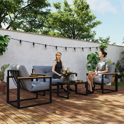 4 Piece Garden Furniture Set with Loveseat Sofa Armchairs and Table Light Grey by Outsunny