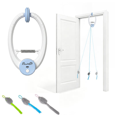 Automatic Doorway Cat Toy With Timer For Indoor Play And Scratch Prevention White Blue Pawhut