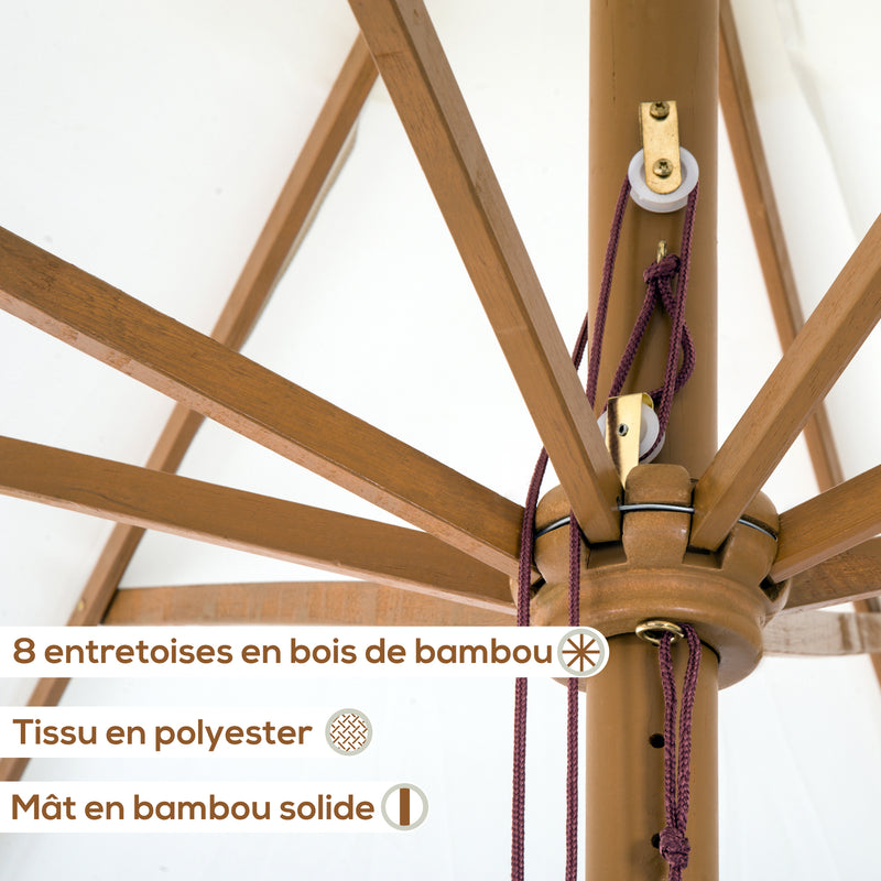 Cream 3.3m Elegant Wooden Garden Parasol for Outdoor Shade by Outsunny