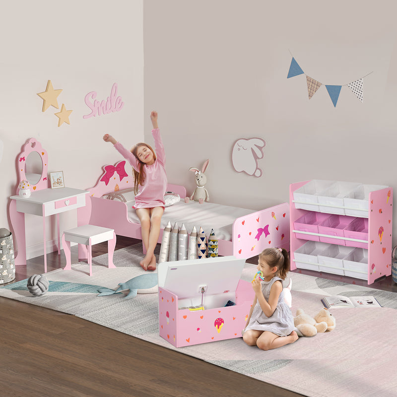 5 Piece Kids Princess Bedroom Furniture Set With Bed Storage and Dressing Table Pink AOSOM