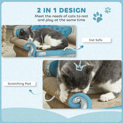 Light Blue 2-in-1 Cat Scratcher with Catnip for Indoor Cats by PawHut