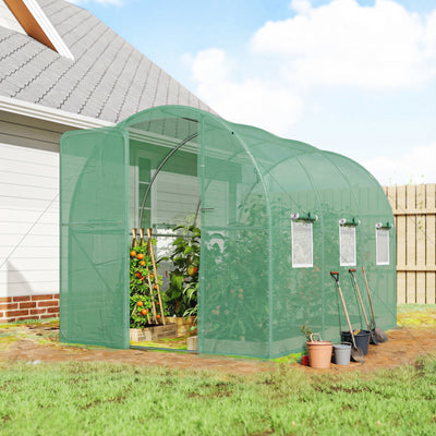 Walk In Polytunnel Greenhouse With Hinged Door And Mesh Windows For Garden Use Green Outsunny