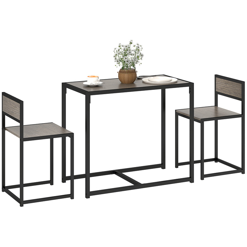 Grey Dining Table and 2 Chairs Space-Saving Steel Frame by HOMCOM