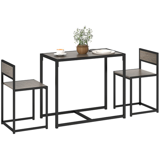 Grey Dining Table and 2 Chairs Space-Saving Steel Frame by HOMCOM