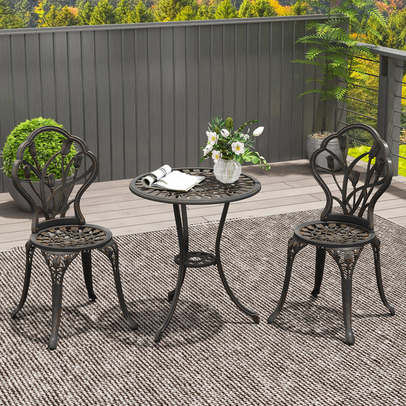 3 Piece Aluminium Garden Bistro Set for Two with Table and Chairs Bronze Tone by Outsunny