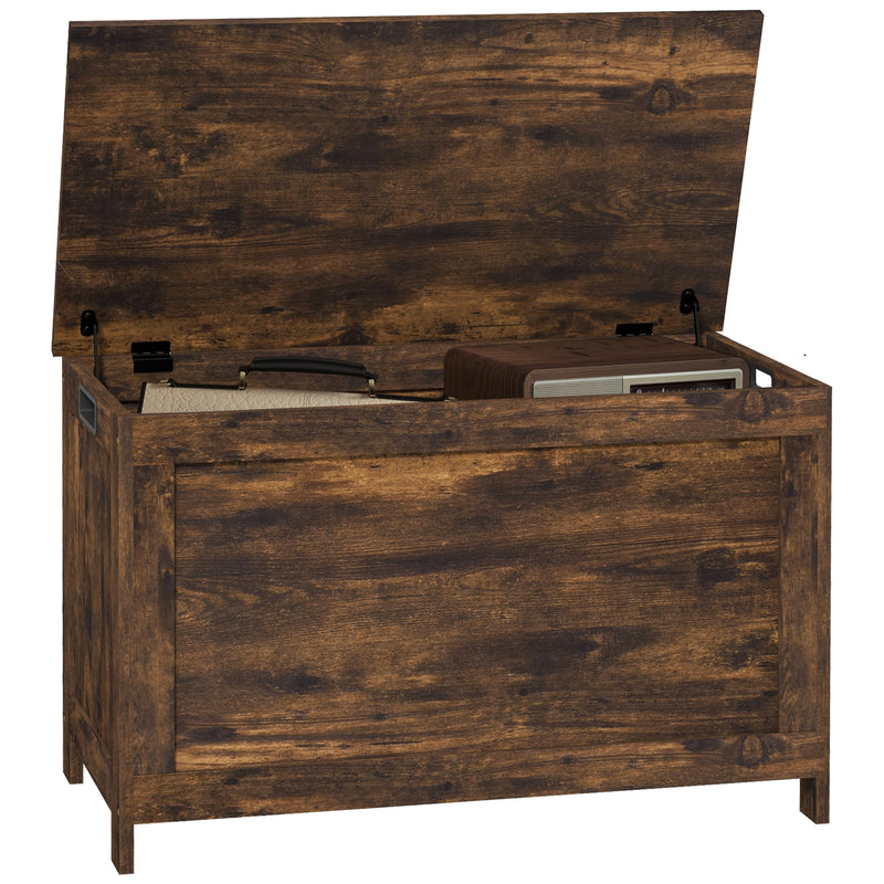 Rustic Brown Wooden Storage Chest with Safety Hinges and Cut Out Handles