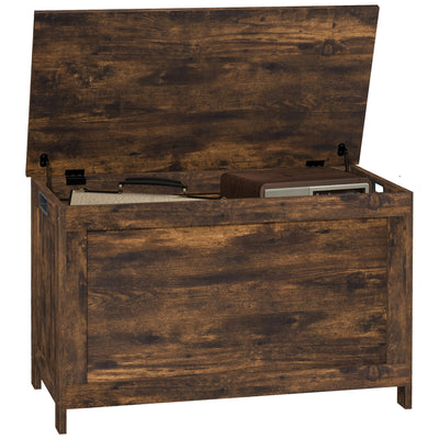 Rustic Brown Wooden Storage Chest with Safety Hinges and Cut Out Handles