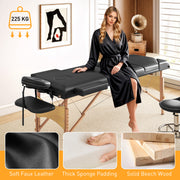 Black Foldable Massage Table with Beech Wood Legs Ideal for Home or Mobile Therapists