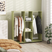 Green Double Open Wardrobe with Mobile Storage Shelves and 6 Wheels by HOMCOM