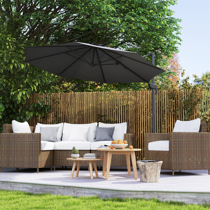 Black 3m Cantilever Parasol with 360° Rotation and Crank Handle for Garden by Outsunny
