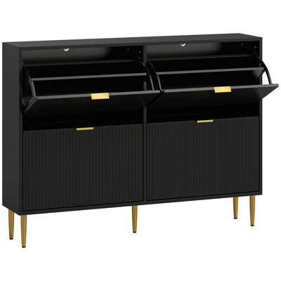 Slim Shoe Storage Cabinet with 4 Flip Drawers Ideal for Hallway or Entryway Black