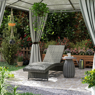 Mixed Grey Rattan Sun Lounger with Adjustable Backrest and Wheels by Outsunny