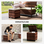Set of 2 Rattan Storage Ottomans with Cushions for Garden Balcony and Indoor Use Beige by Outsunny