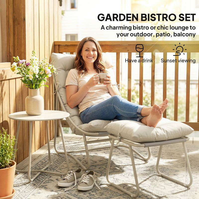 Garden Chair Set with Footstool and Side Table for Relaxing Outdoors Beige and Light Grey Outsunny