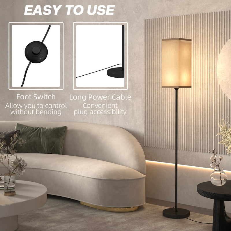 Modern Black Floor Lamp with Linen Shade and Foot Switch for Living Room or Bedroom by HOMCOM