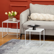 White Modern Nesting Coffee Tables Set of 2 with Steel Frame for Living Room