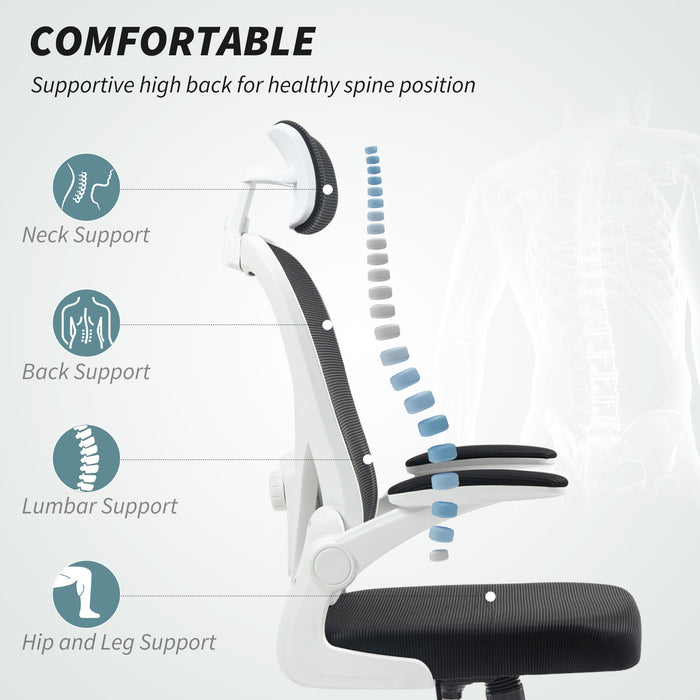 Black Ergonomic Mesh Swivel Office Chair With Lumbar Support and Flip-Up Armrests by HOMCOM