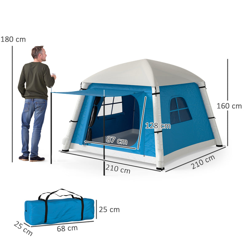 Inflatable 2 Person Camping Tent Quick Pitch Waterproof Shelter with Mesh Windows Light Blue