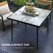 Grey Square Garden Table For 4 With Marble Effect Glass Top And Steel Frame Patio Use