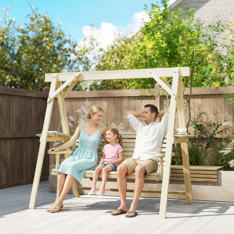 Outsunny Three-Seater Wooden Swing Bench AOSOM