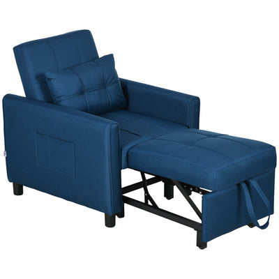 Single Chair Bed With Linen Look Upholstery Ideal For Guests Or Small Spaces Blue