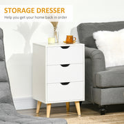 Bedside Table with 3 Drawers and Cut Out Handles for Bedroom Storage White