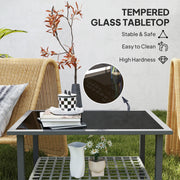 Outdoor Rattan Coffee Table with Tempered Glass Top and Storage Shelf for Patio Balcony Mixed Grey by Outsunny