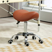 Height Adjustable Saddle Stool for Salon or Spa Use with Faux Leather Seat Brown