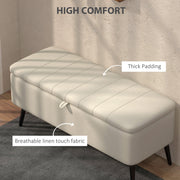 Cream White Linen Look Storage Ottoman Bench 92 x 31cm by HOMCOM