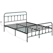 King Size Metal Bed Frame with LED Lights Charging Station and Under Bed Storage Black