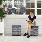 Set of 2 Rattan Storage Ottomans with Cushions for Garden Balcony and Living Room Dark Grey by Outsunny