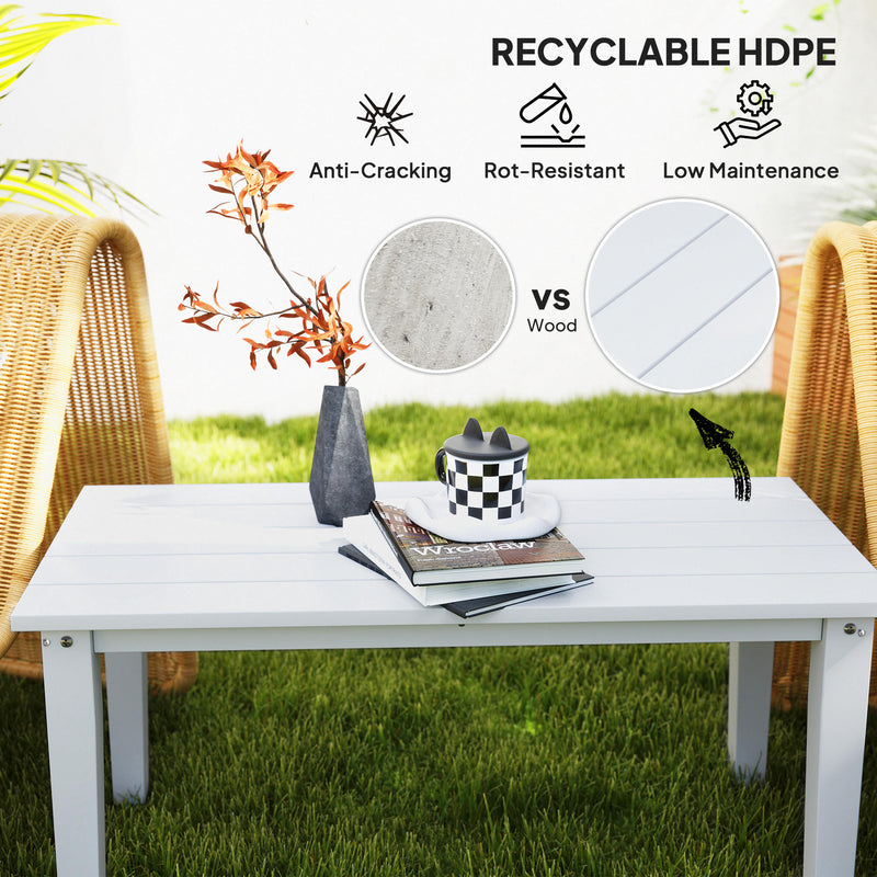 White Rectangular Outdoor Coffee Table All-Weather HDPE With Slatted Top by Outsunny