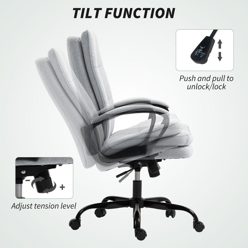 Double Padded Office Chair With Linen Look Fabric For Home Or Work Setup Light Grey