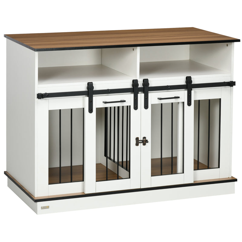 Indoor Dog Crate Furniture with Adjustable Divider for Small to Large Dogs White