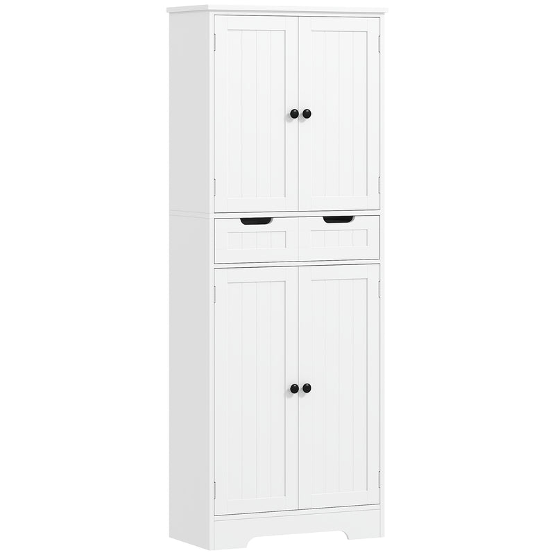Tall White Bathroom Storage Cabinet with Shelves and Drawer for Towels and Toiletries
