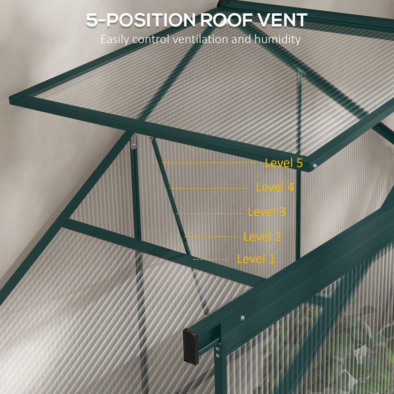 Walk In Polycarbonate Greenhouse With Sliding Door Rain Gutter And Base Frame Green