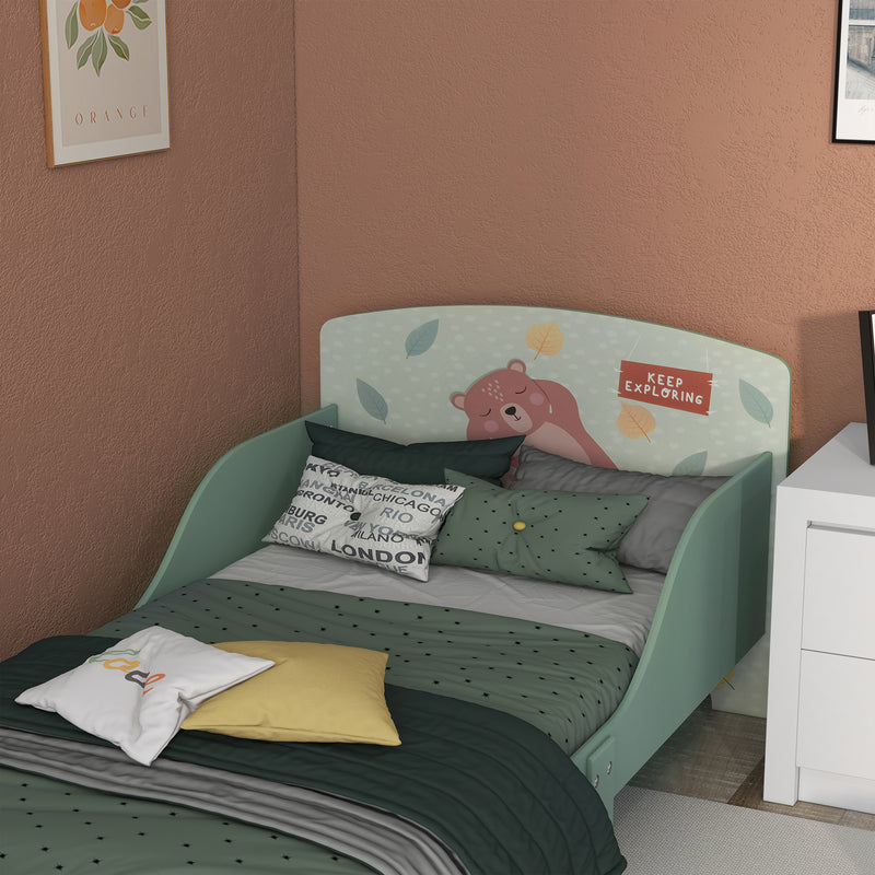 Toddler Bed Frame with Storage Shelf and 6 Fabric Bins for Kids Aged 3 to 6 Years Green AOSOM