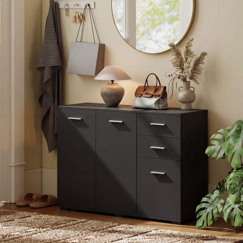 Sideboard with Adjustable Shelves and Drawers for Living Room or Dining Storage Black AOSOM