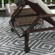 Set of 2 Cream White Rattan Sun Loungers with Adjustable Backrest and Wheels for Garden