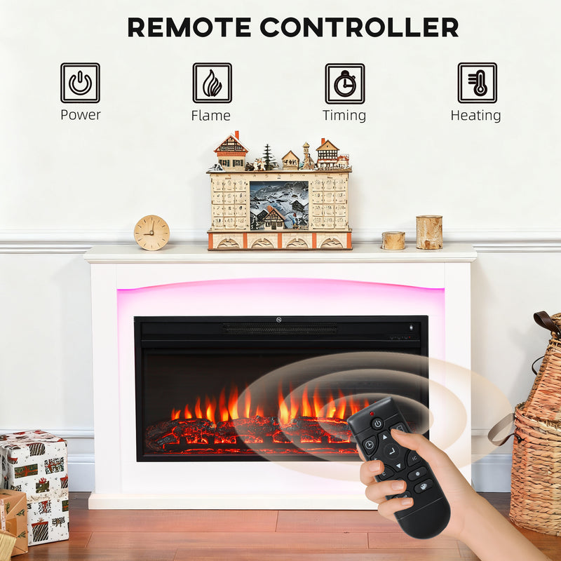 2000W Electric Fireplace Heater with Realistic Flame Effect for Living Room White