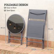 3 Piece Outdoor Bistro Set with Glass Table and Folding Chairs Grey by Outsunny