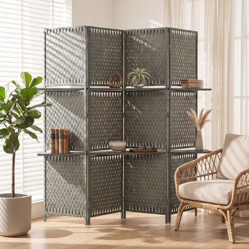 Room Divider with Shelves for Privacy and Storage in Small Spaces Grey