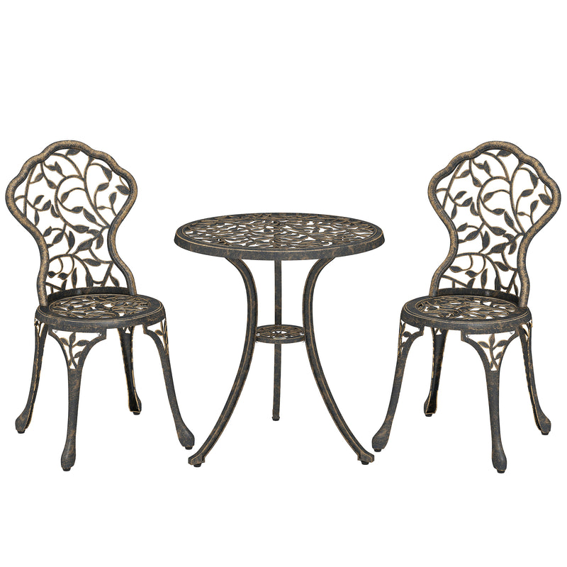 Aluminium Garden Bistro Set for Small Patios and Balconies with Leaf Design, Brown