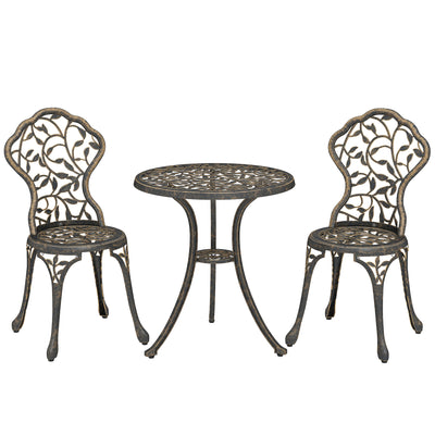 Aluminium Garden Bistro Set for Small Patios and Balconies with Leaf Design, Brown Outsunny