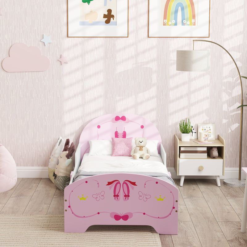 Pink Ballet Theme Toddler Bed Frame with Safety Rails for Ages 3-6 by AIYAPLAY