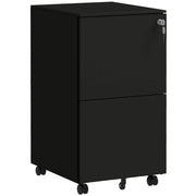 2 Drawer Lockable Steel Filing Cabinet with Wheels for A4 and Legal Documents, Black