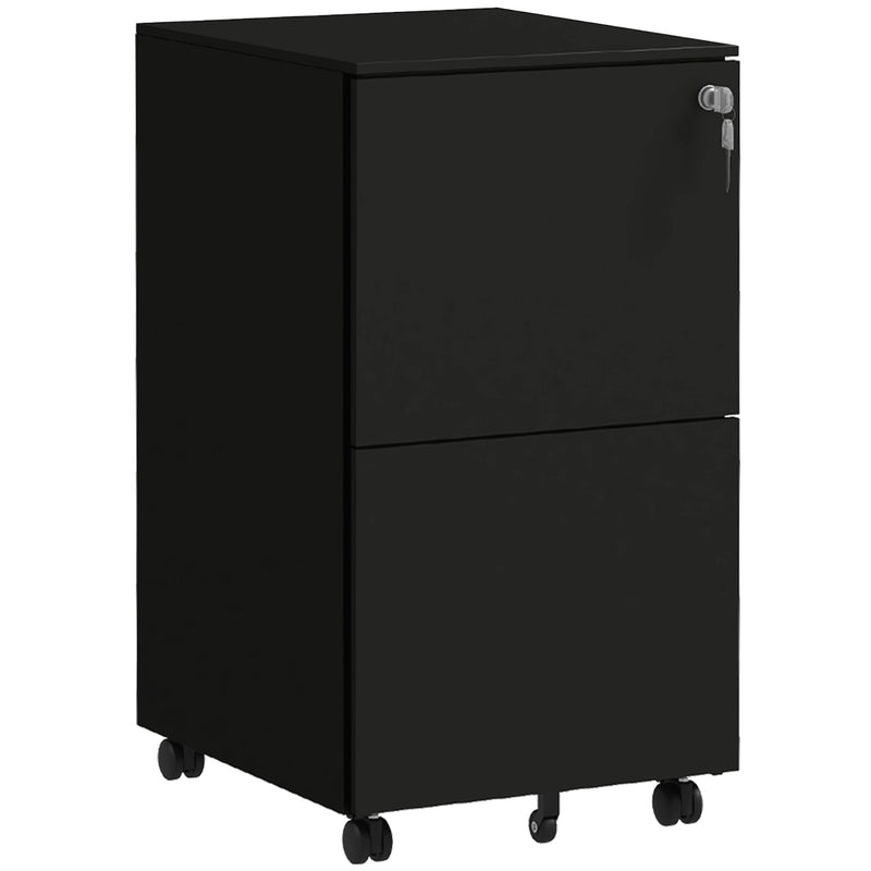 2 Drawer Lockable Steel Filing Cabinet with Wheels for A4 and Legal Documents, Black